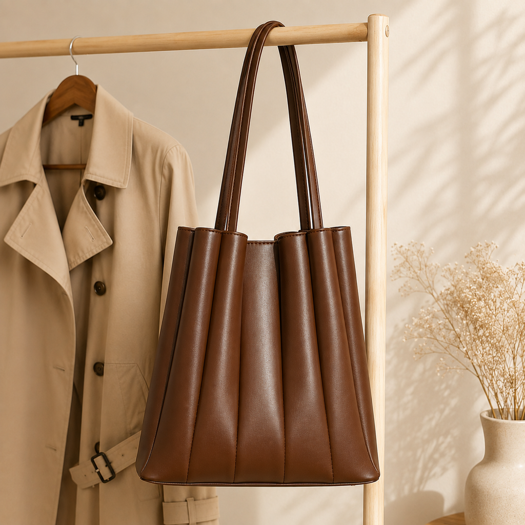 Pleated Brown Tote