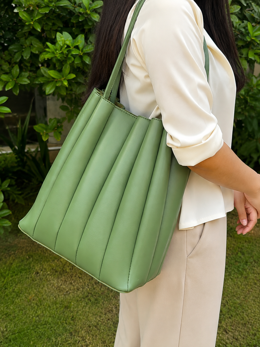 Pleated Green Tote