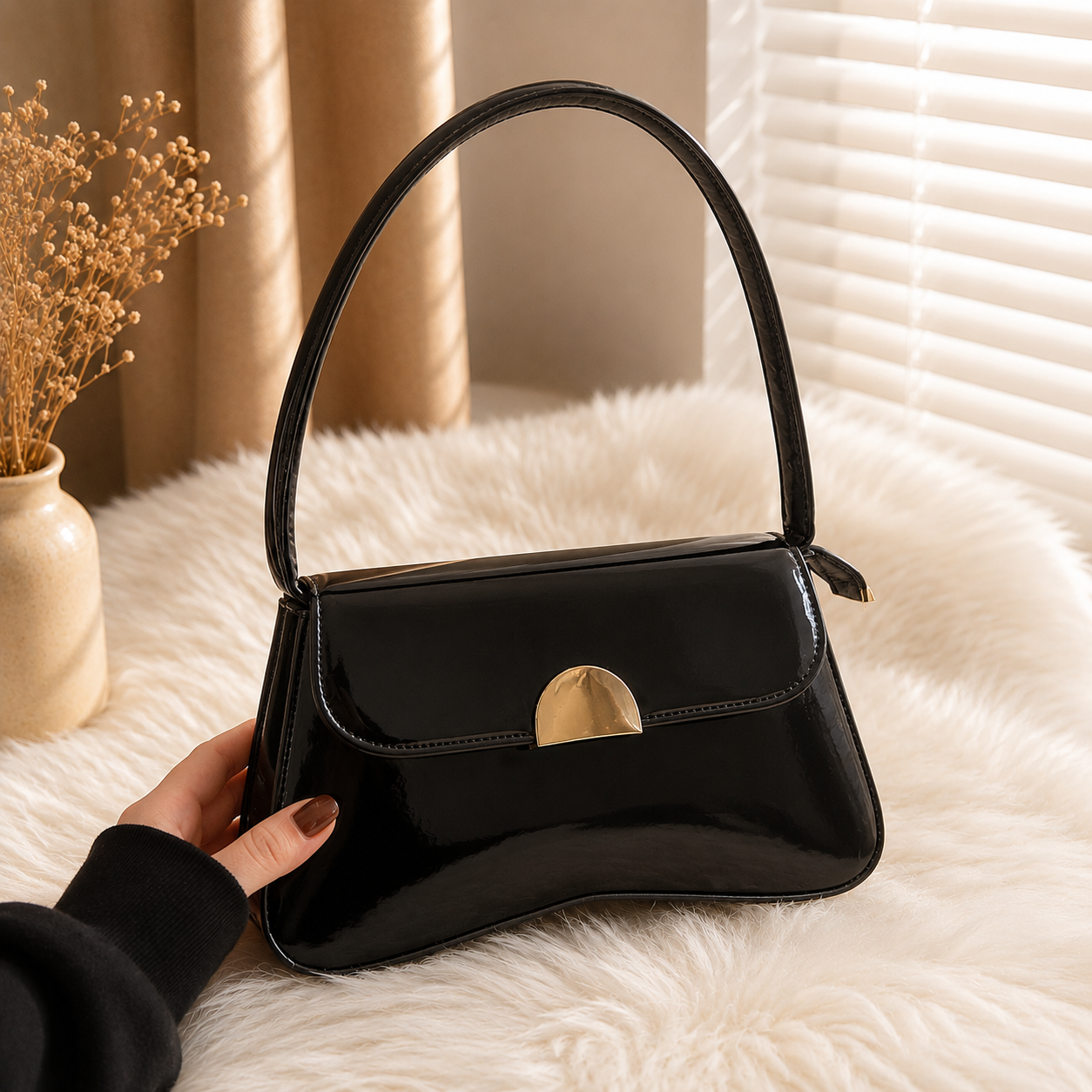 Luna Patent Shoulder Bag - Black