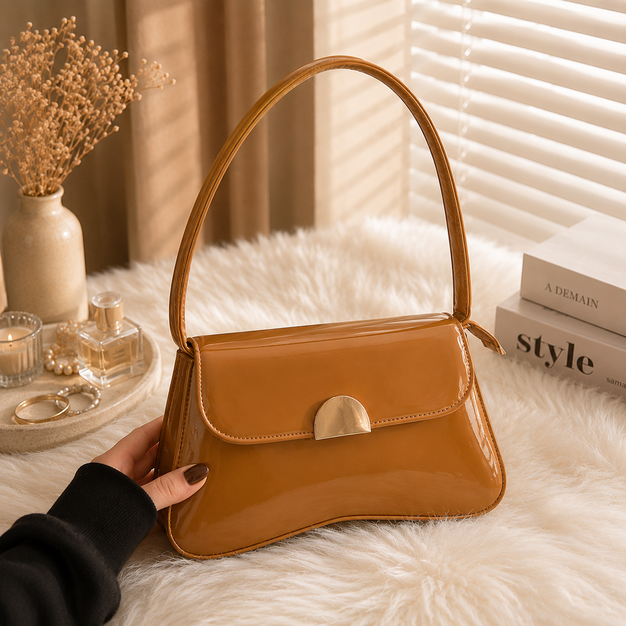 Luna Patent Shoulder Bag -White