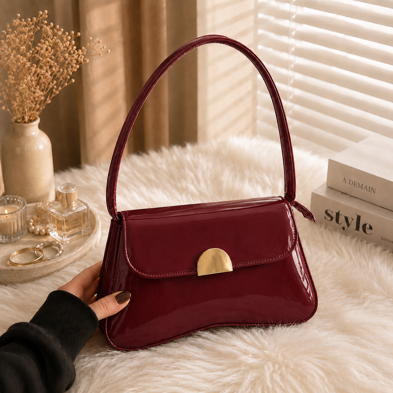 Luna Patent Shoulder Bag -Cherry maroon