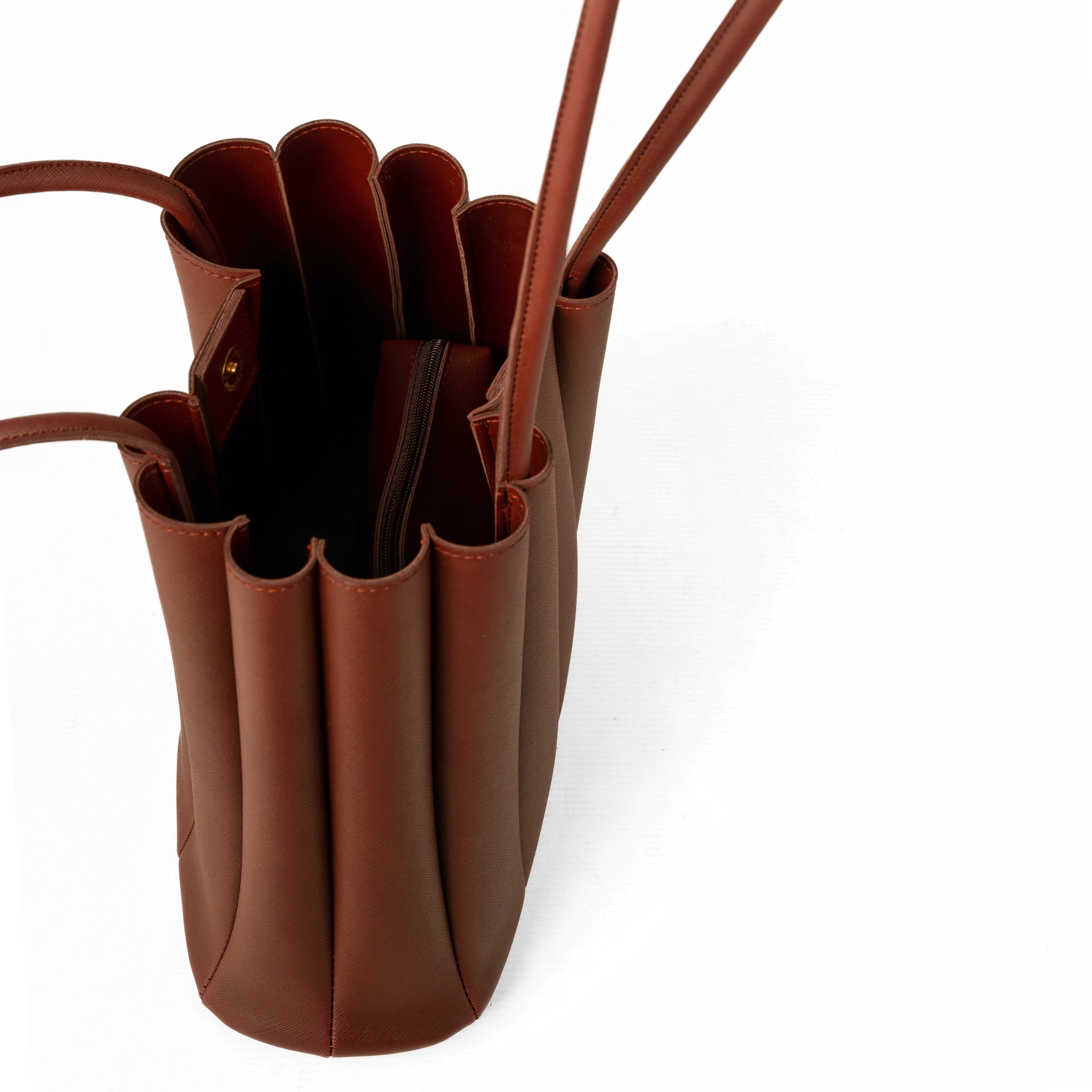 Pleated Brown Tote