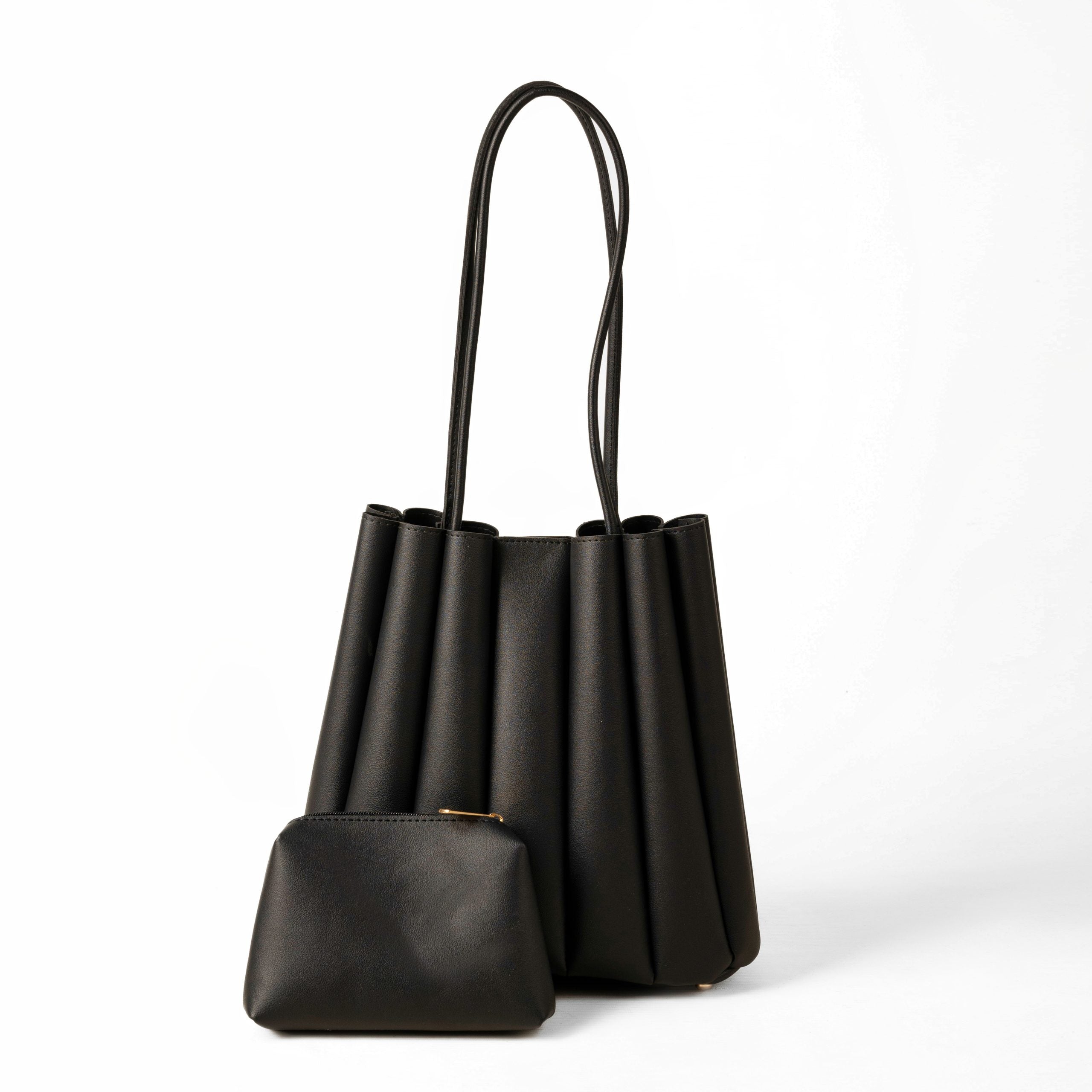 Pleated Black Tote