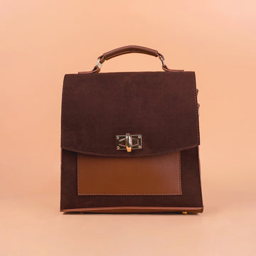 Brown Front Lock Handbag