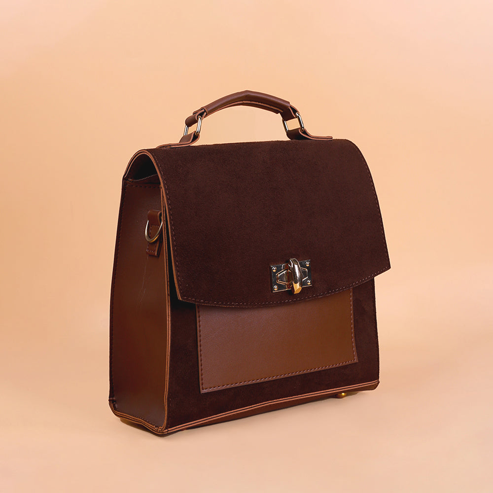 Brown Front Lock Handbag