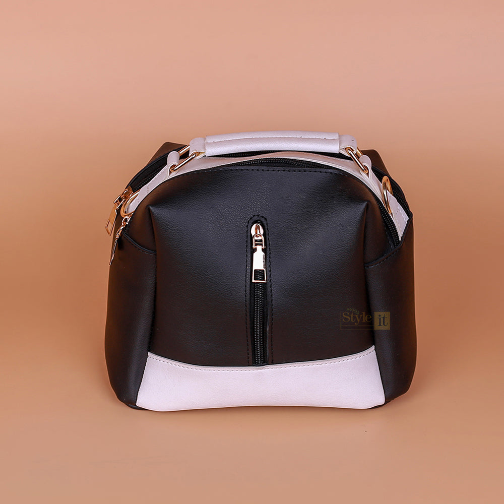 Black Luxe Leather 4-Zip Bucket Bag