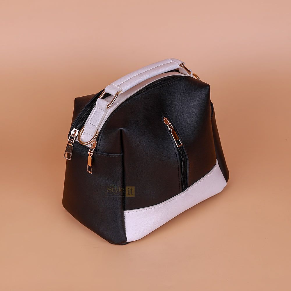 Black Luxe Leather 4-Zip Bucket Bag