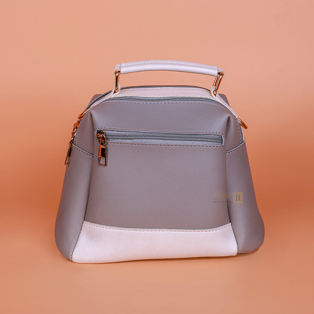 Grey Luxe Leather 4-Zip Bucket Bag
