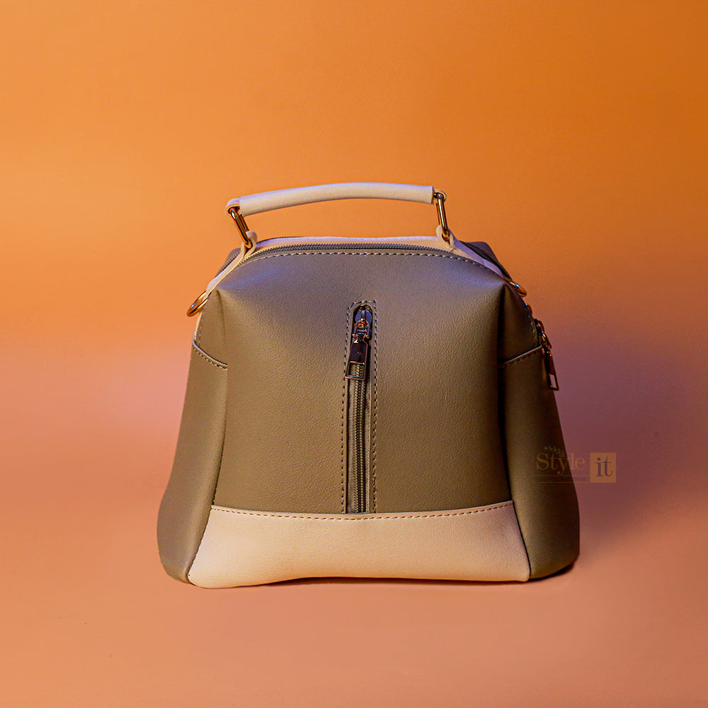 Grey Luxe Leather 4-Zip Bucket Bag