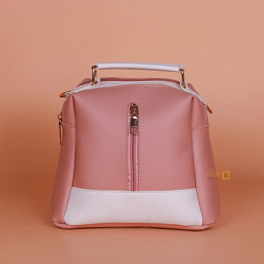 pinkish LUXE LEATHER 4-ZIP BUCKET BAG