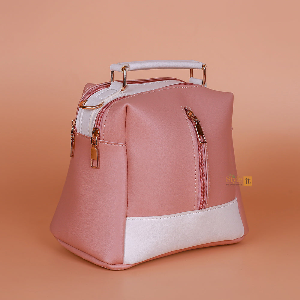 pinkish LUXE LEATHER 4-ZIP BUCKET BAG