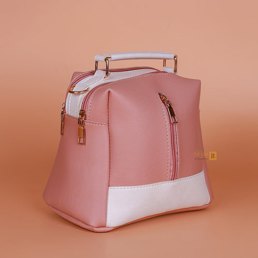 pinkish LUXE LEATHER 4-ZIP BUCKET BAG
