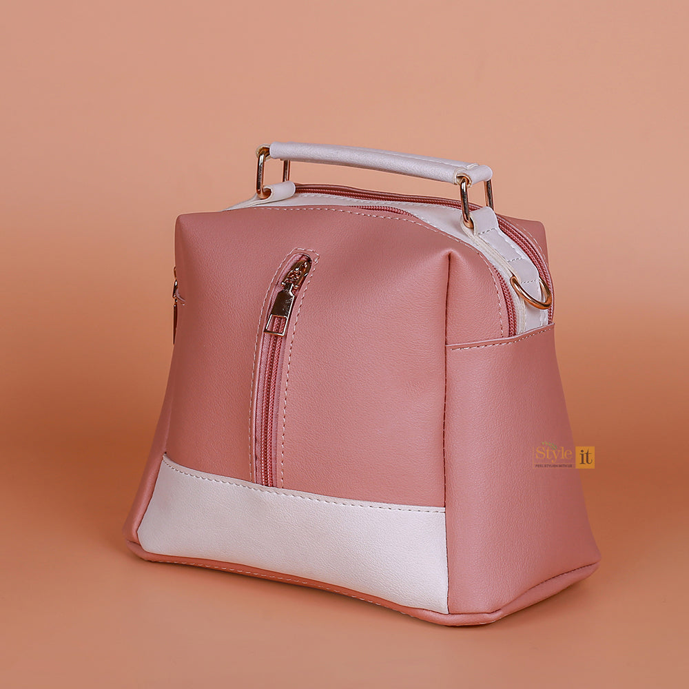 pinkish LUXE LEATHER 4-ZIP BUCKET BAG