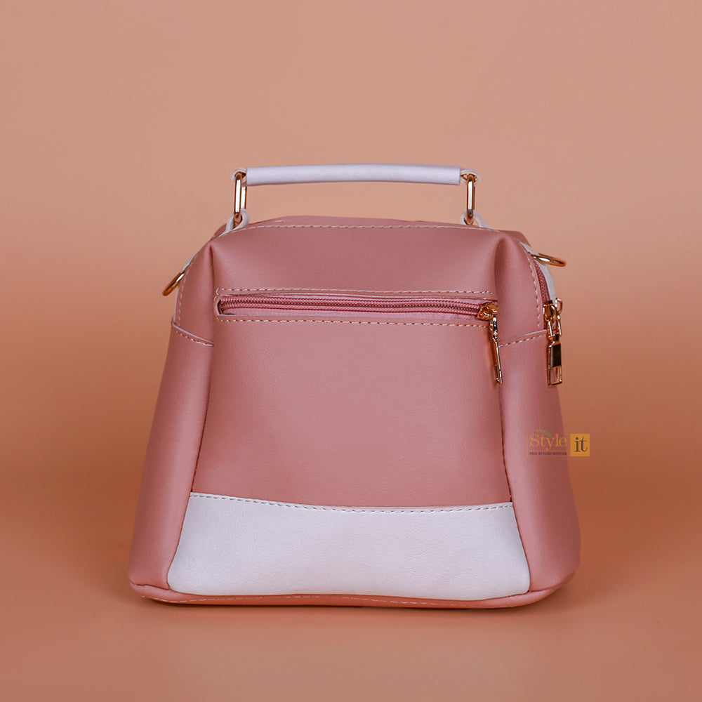 pinkish LUXE LEATHER 4-ZIP BUCKET BAG