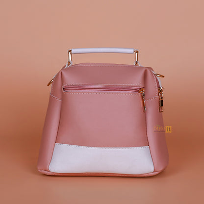 pinkish LUXE LEATHER 4-ZIP BUCKET BAG
