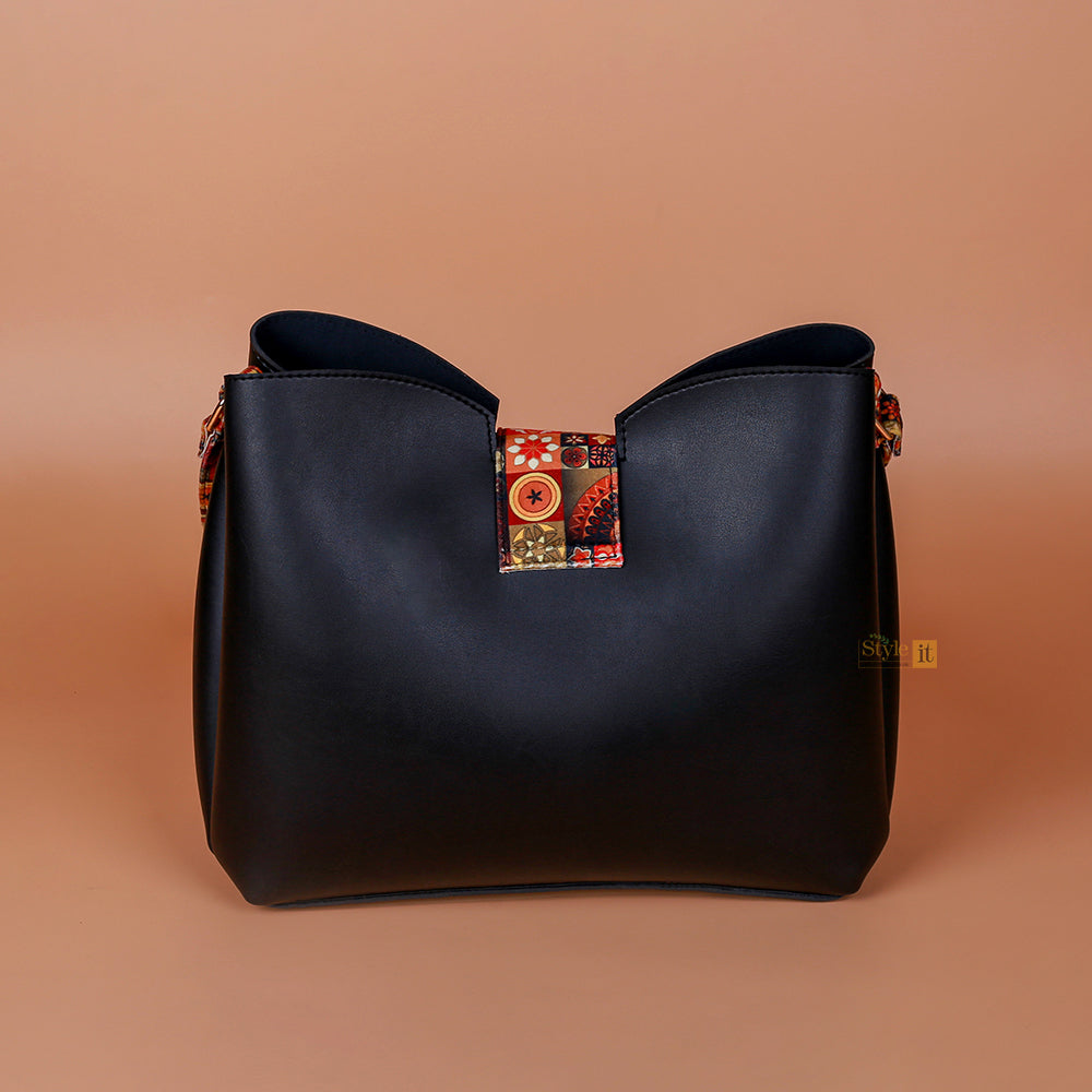 Black bucket sales tote bag