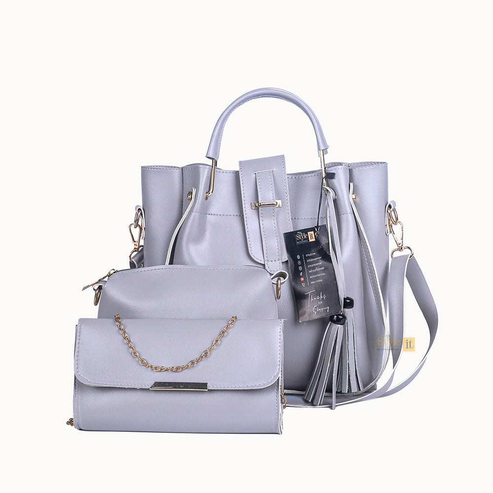 Alpha Grey 3 Pcs Handbag