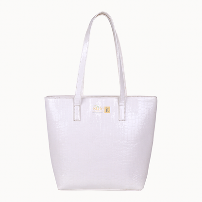 Roomy White Crocodile Leather Tote Bag