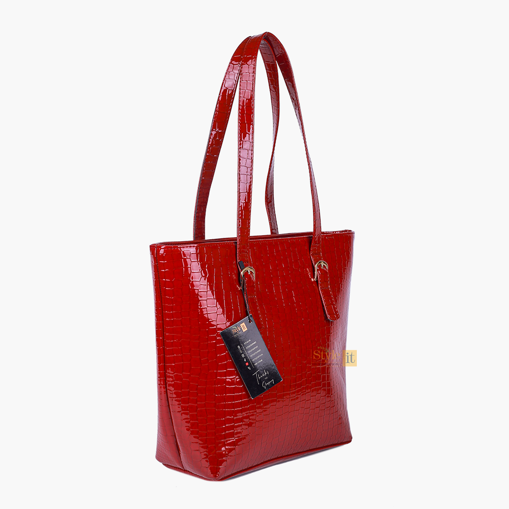Roomy Reddish Maroon Crocodile Leather Bag