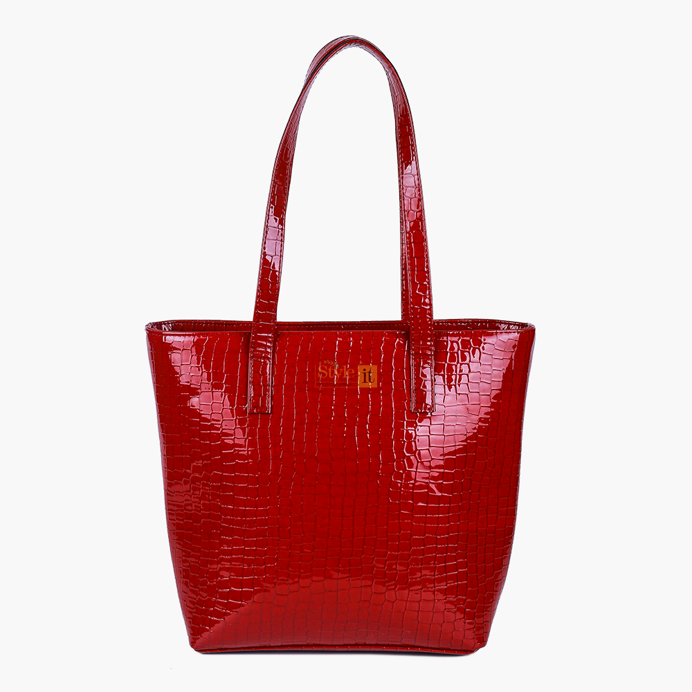 Roomy Redish Maroon Crocodile Leather Tote Bag
