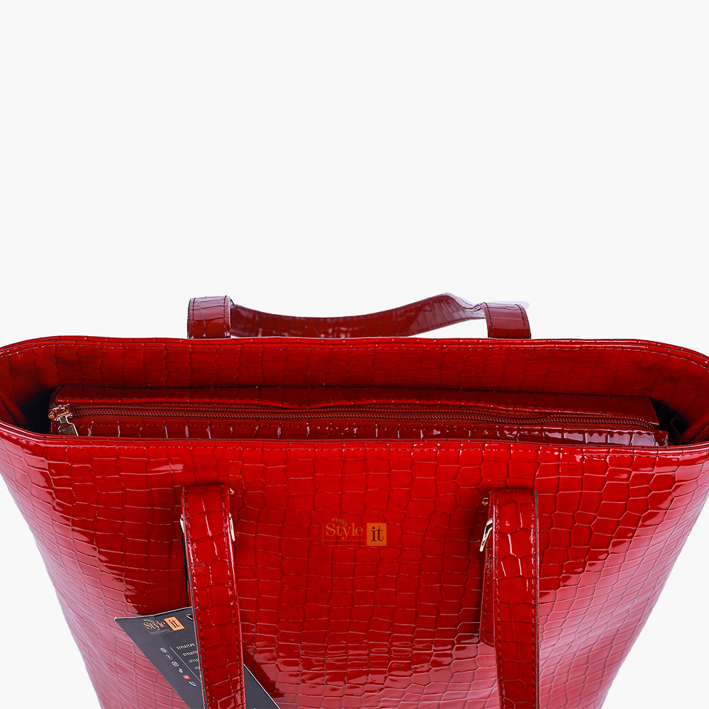Roomy Redish Maroon Crocodile Leather Tote Bag
