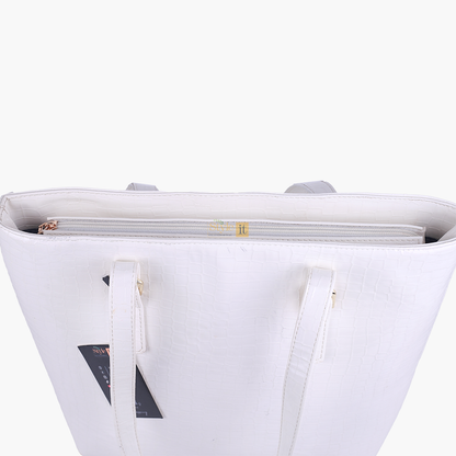 Roomy White Crocodile Leather Tote Bag