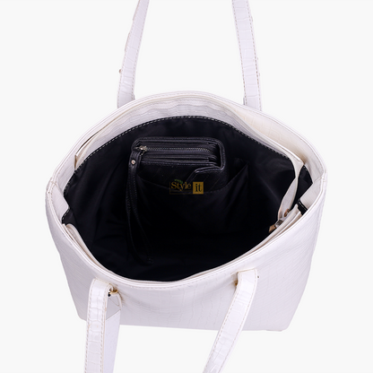 Roomy White Crocodile Leather Tote Bag