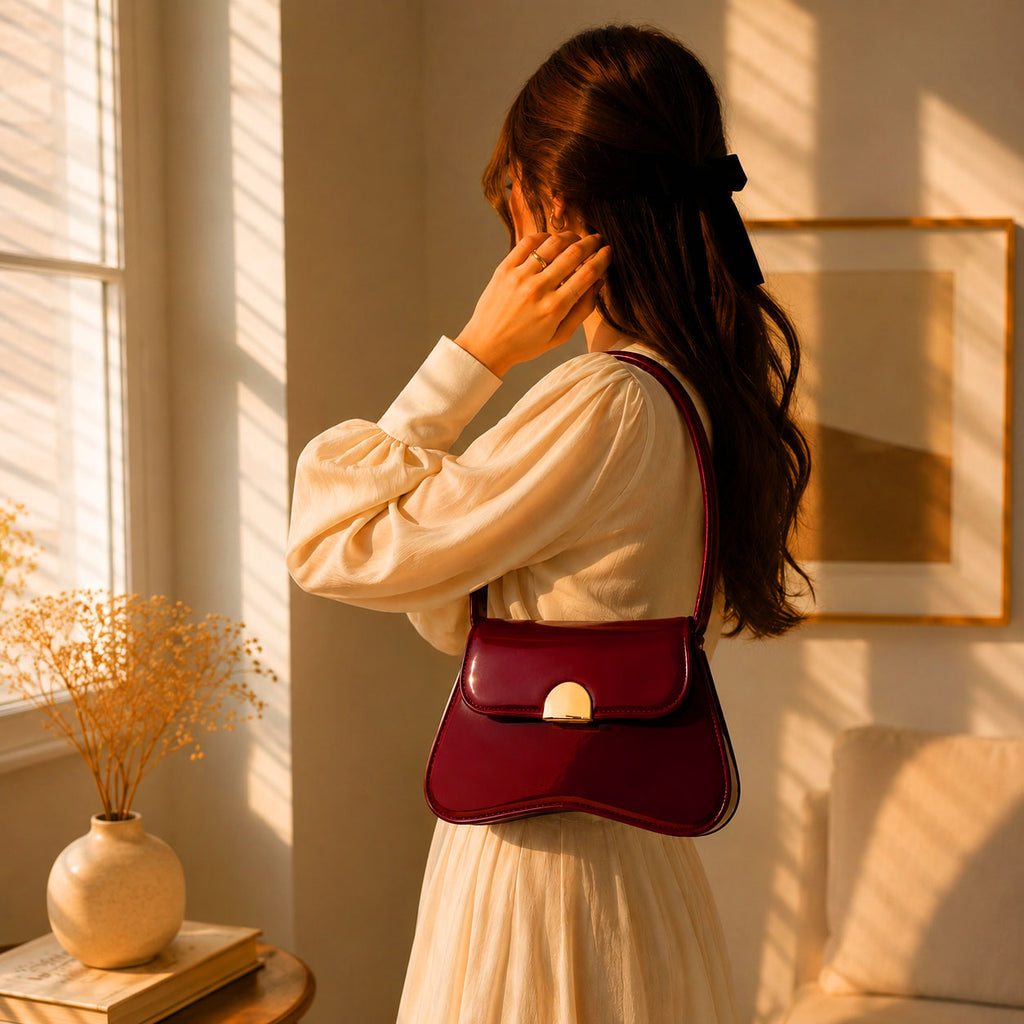 Luna Patent Shoulder Bag -Cherry maroon