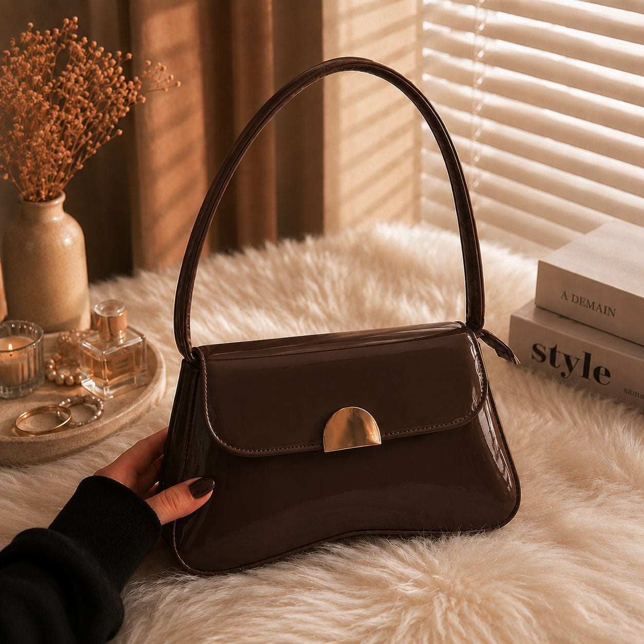 Luna Patent Shoulder Bag - Chocho Brown