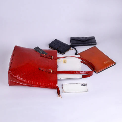 Roomy Reddish Maroon Crocodile Leather Tote Bag
