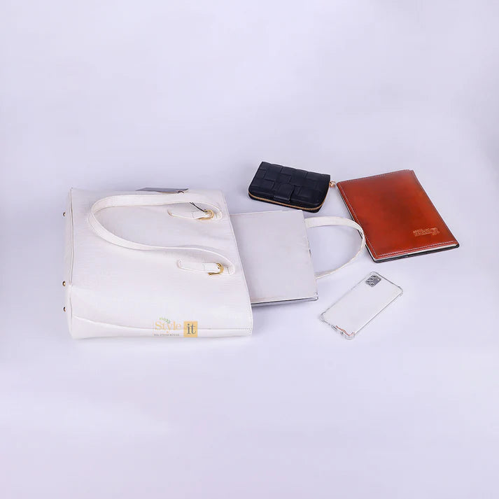 Roomy White Crocodile Leather Bag