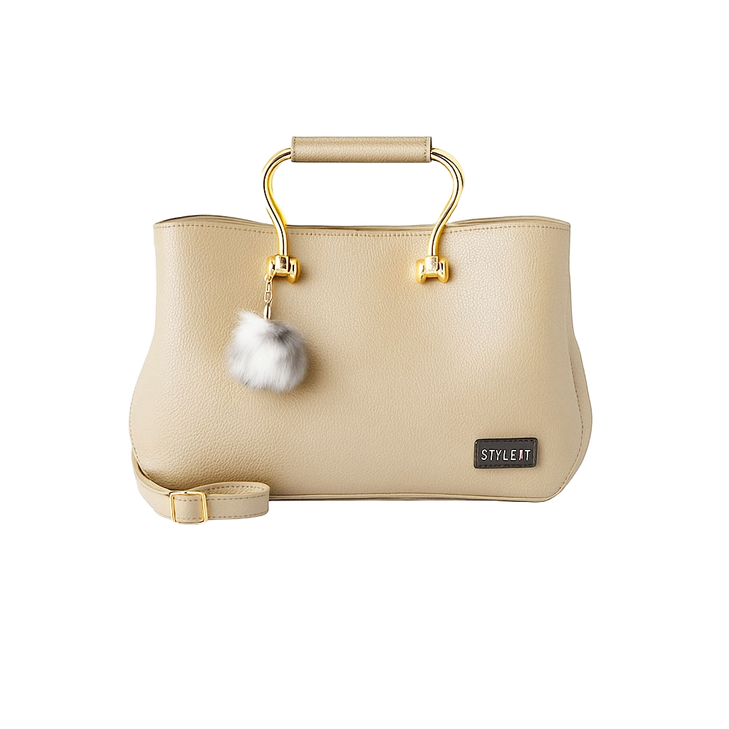 Beige Satchel Leather Handbag for Women