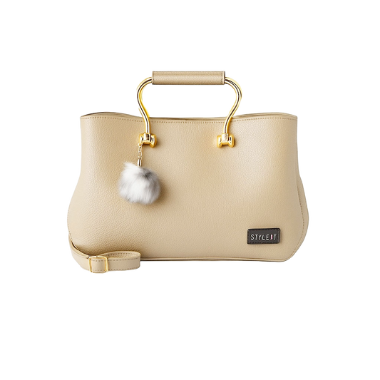 Beige Satchel Leather Handbag for Women