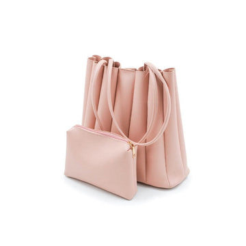 Pleated Tote-Salmon Pink