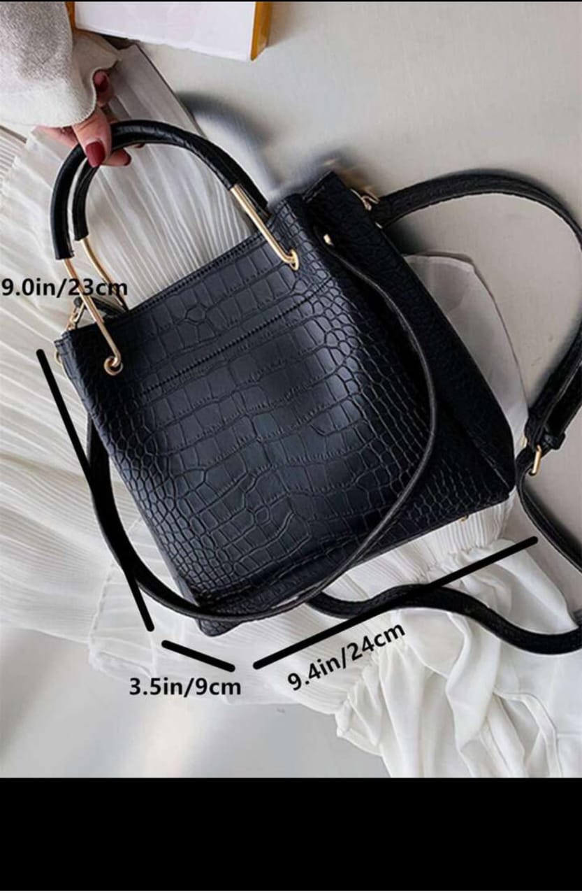 Black Crocodile Embossed HandBag