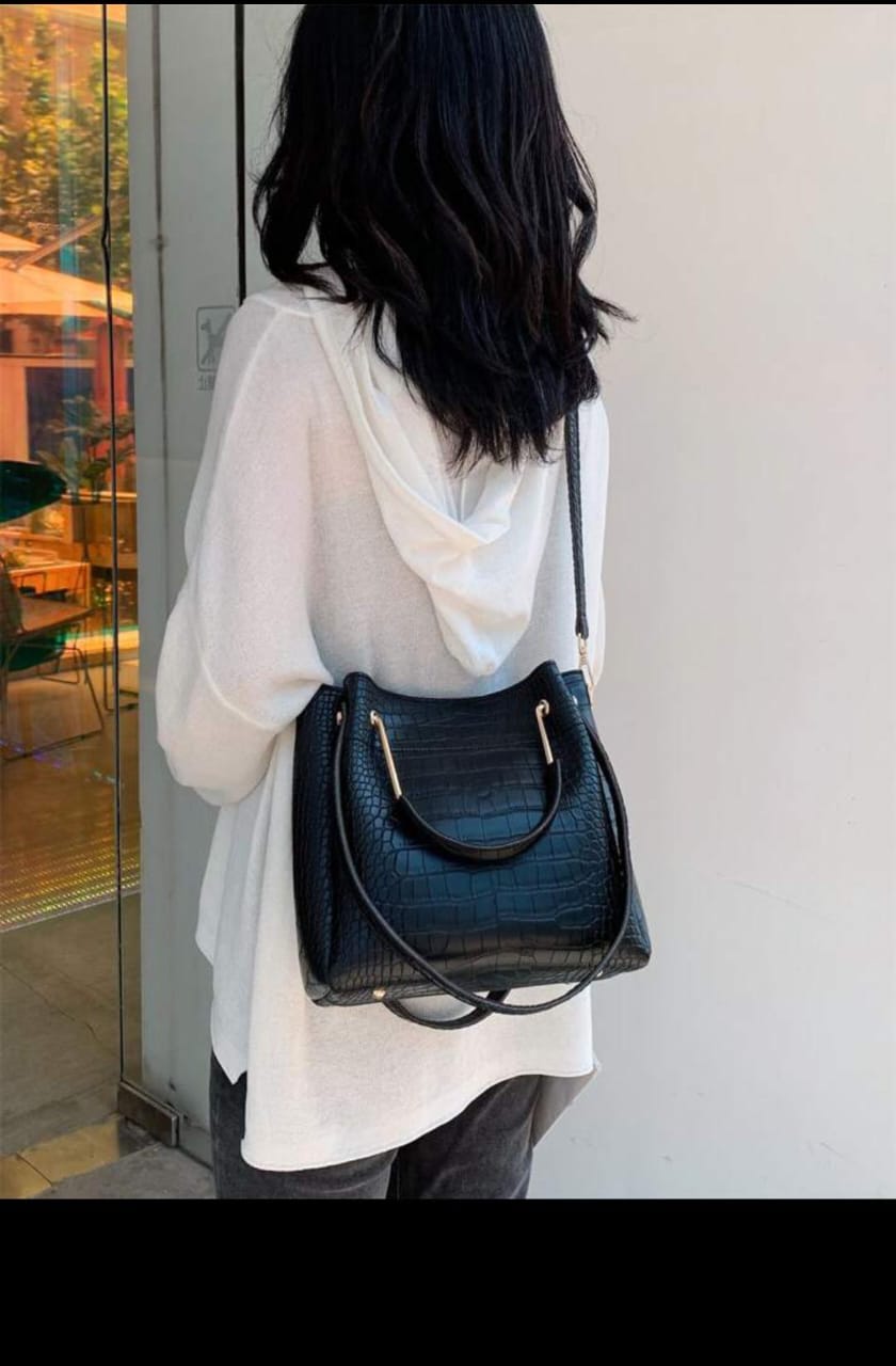 Black Crocodile Embossed HandBag