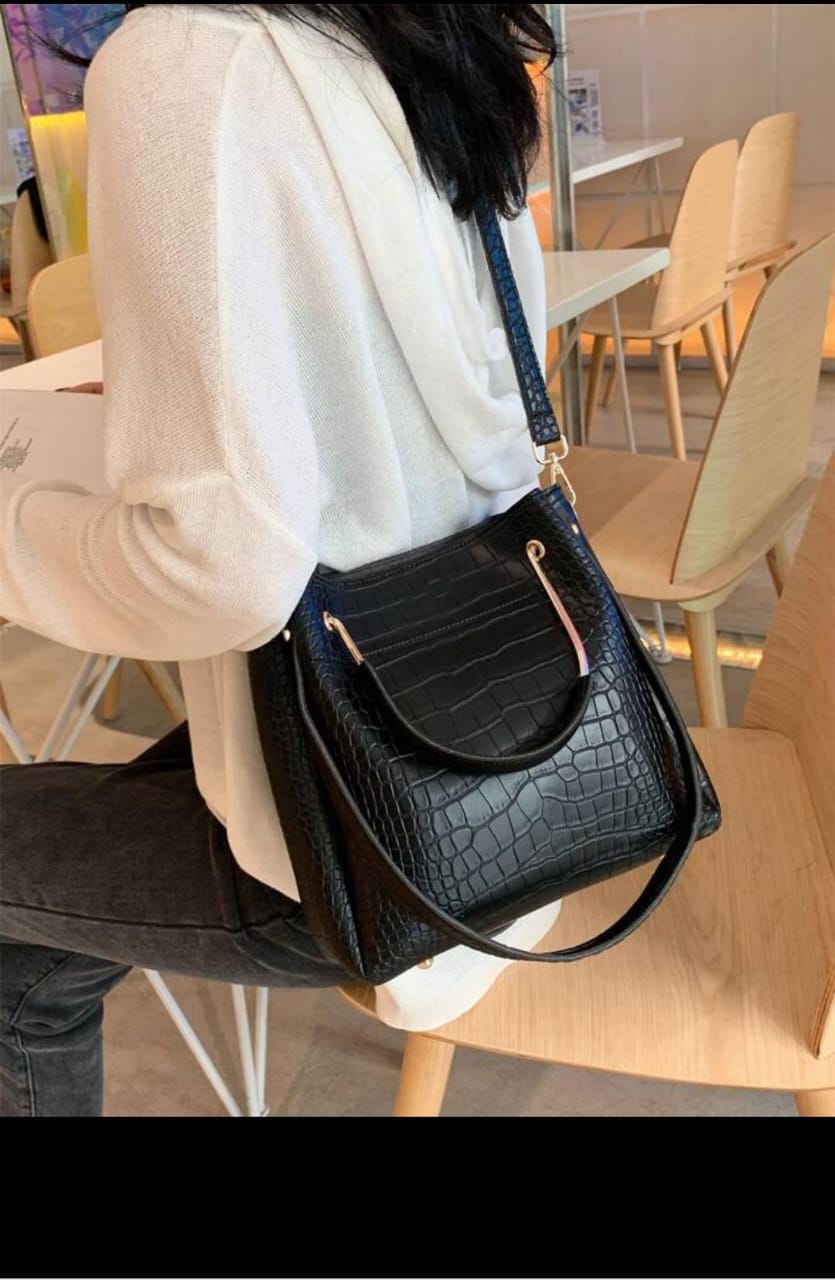 Black Crocodile Embossed HandBag
