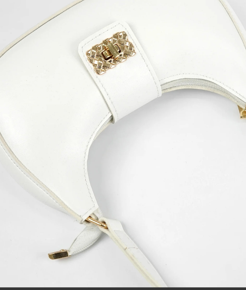 Sophia Lock White Shoulder Bag