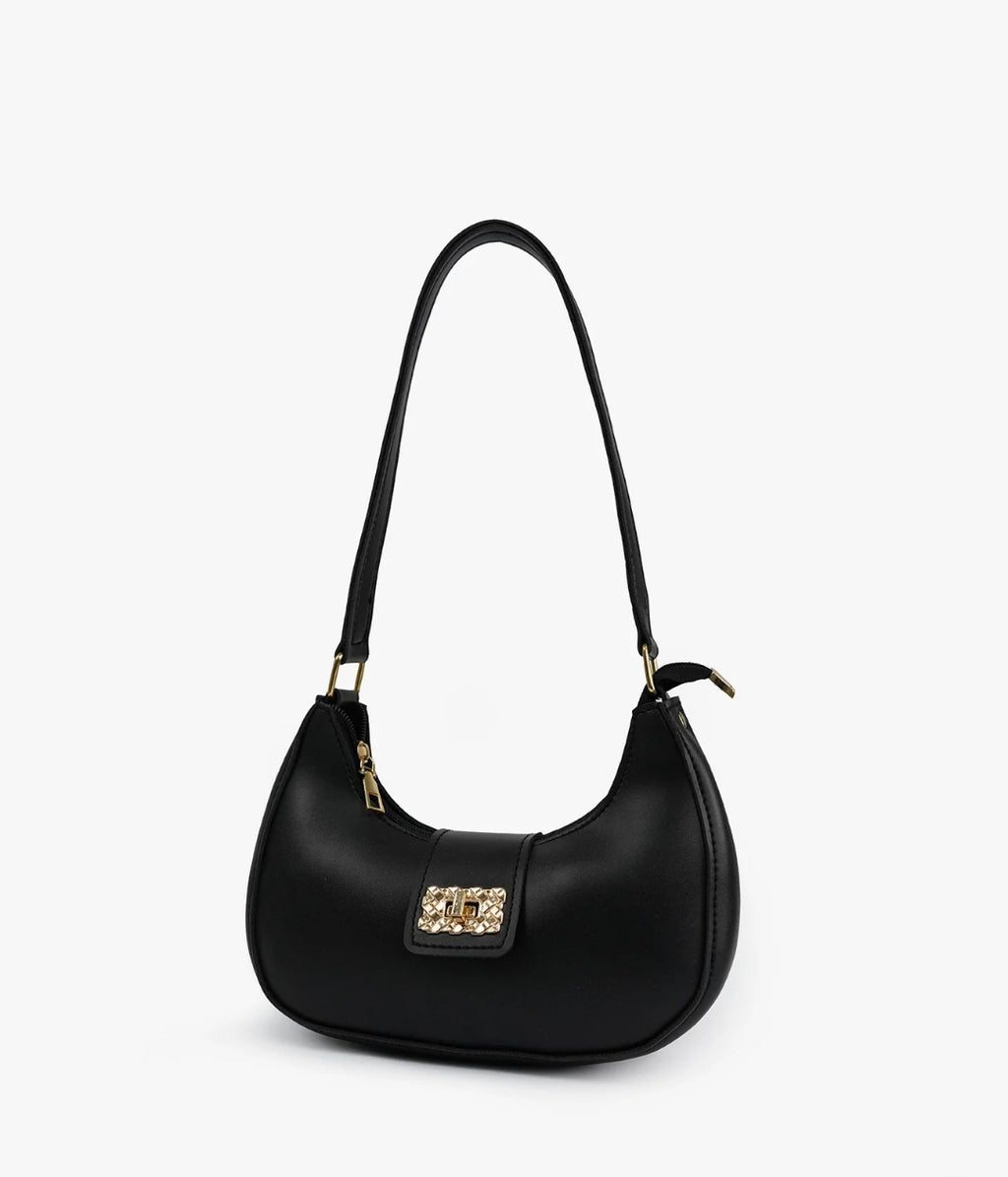 Sophia Lock Black Shoulder Bag