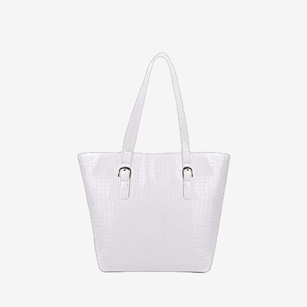 Roomy White Crocodile Leather Tote Bag
