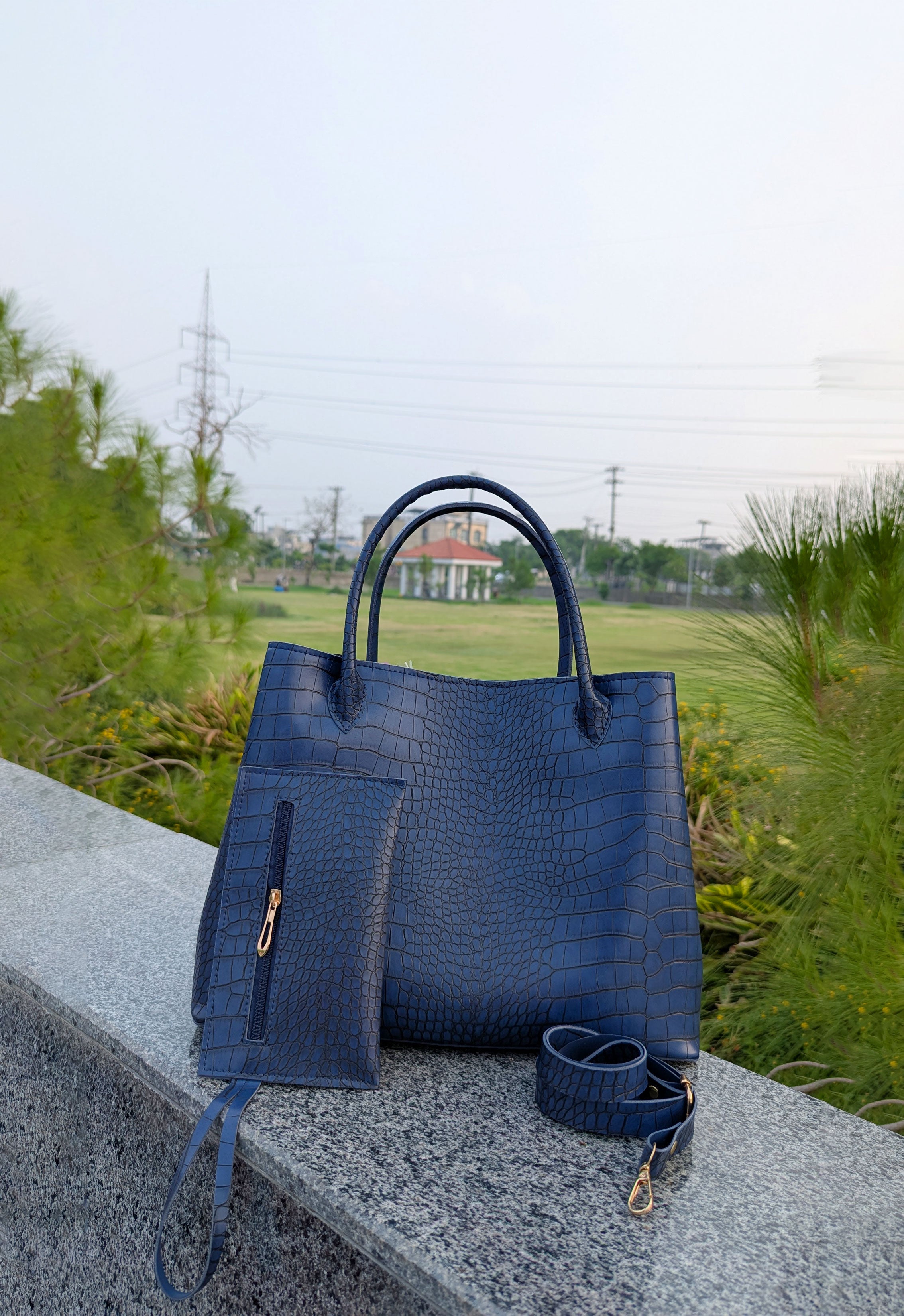 Blue Krokodil Satchel Handbag