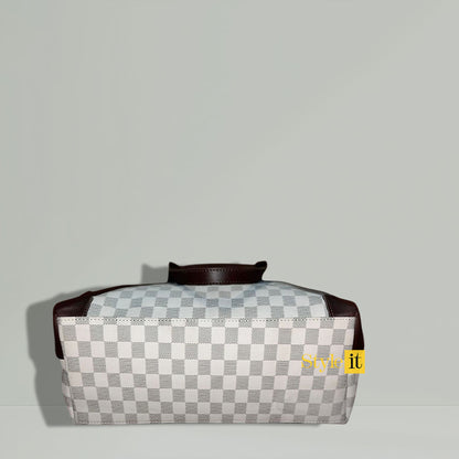 White & Choco Brown Checkered Tote