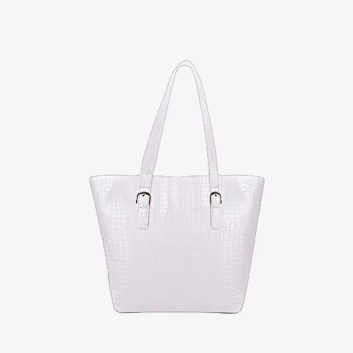 Roomy White Crocodile Leather Bag