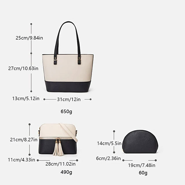 Carla Beige Black 3 Pcs Shoulder Bag