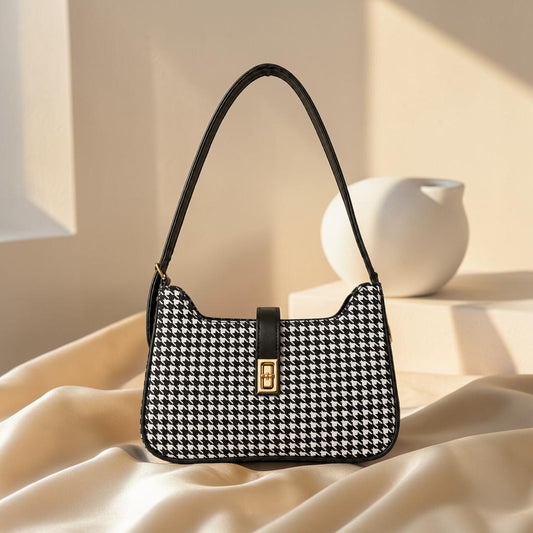 AURA Check Shoulder Bag- Black