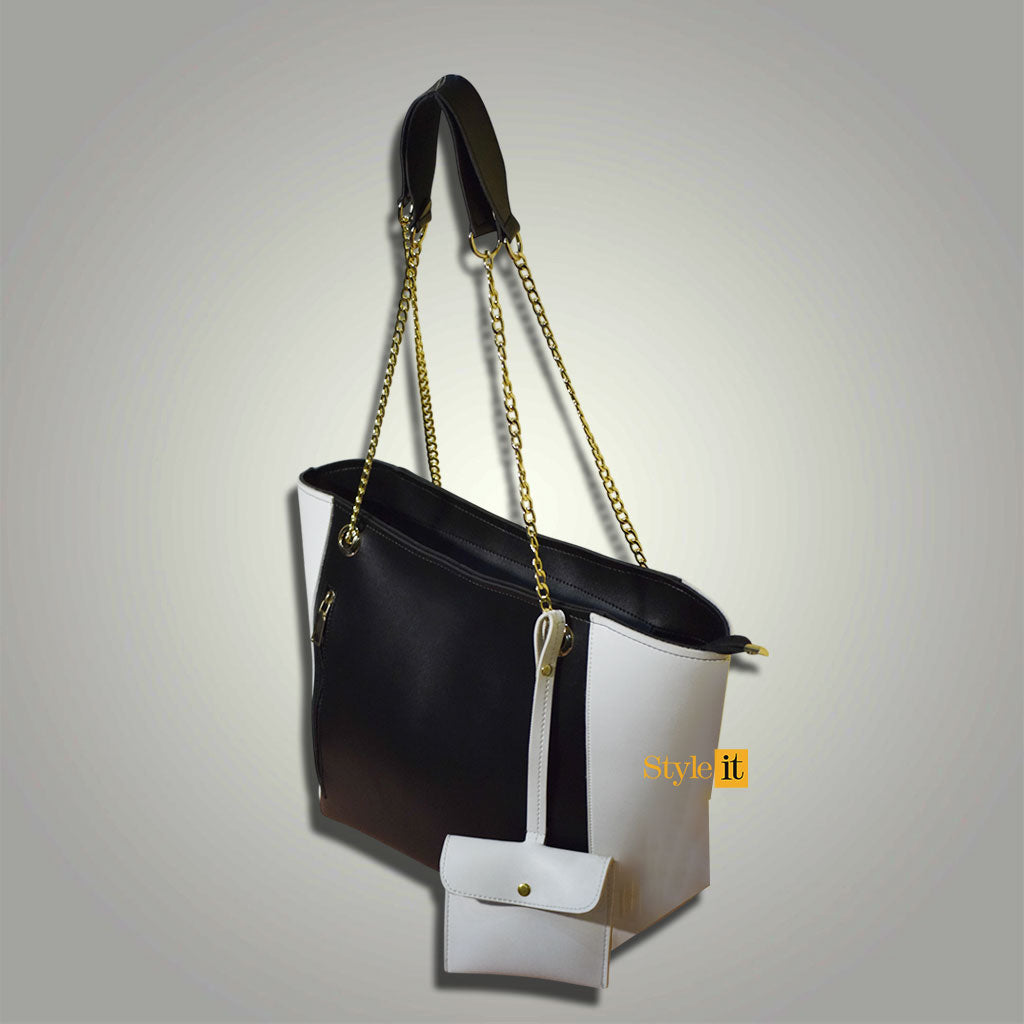Black and White Two Tone mini pouch Tote
