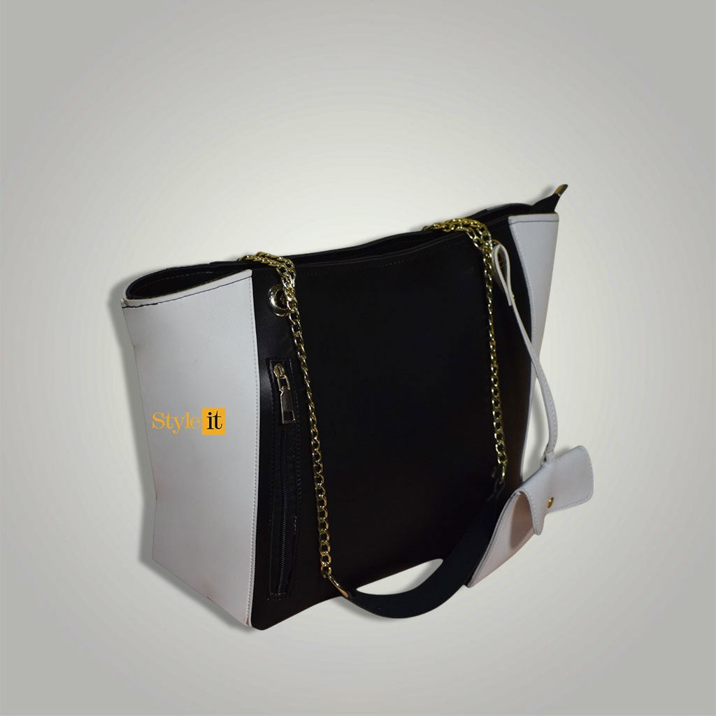 Black and White Two Tone mini pouch Tote